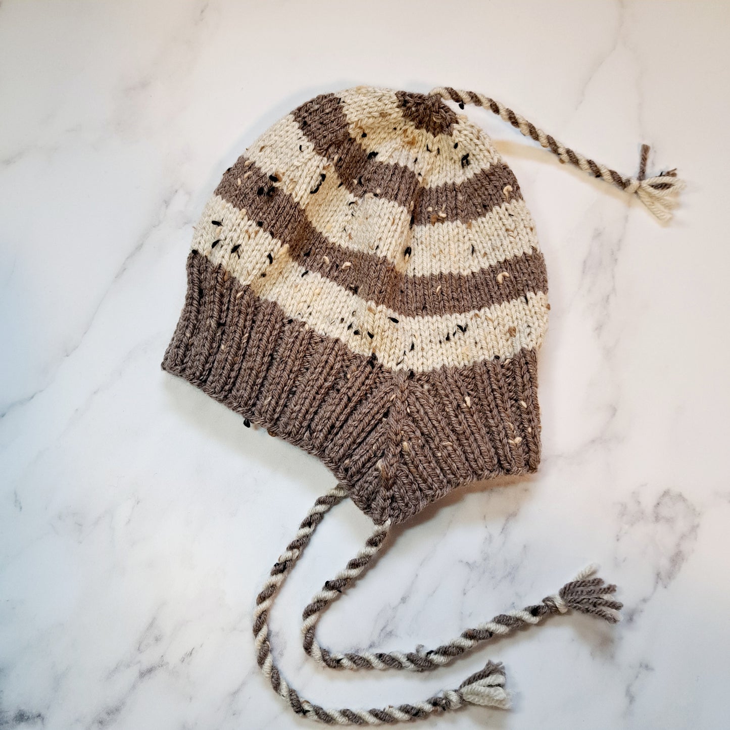 Handknit Stripey Bonnet Hat - Toddler Size