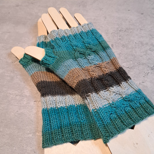 Handknit Fingerless Gloves/Hand Warmers, size small (24-06)