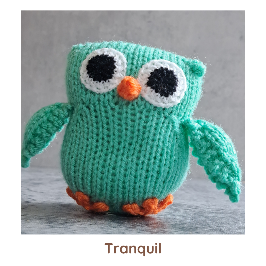Handknit Owl Toy - Greens