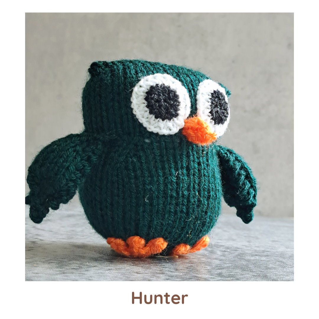 Handknit Owl Toy - Greens