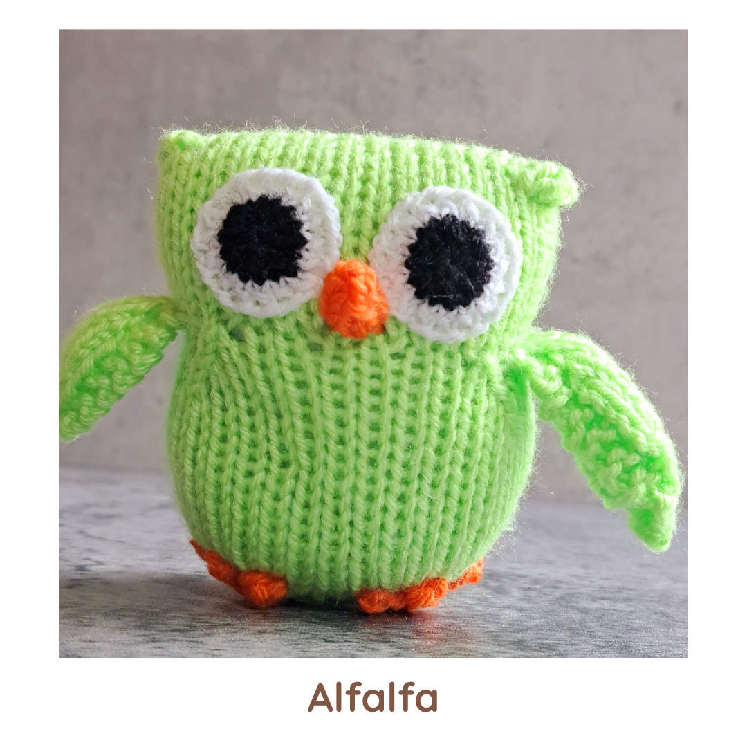 Handknit Owl Toy - Greens