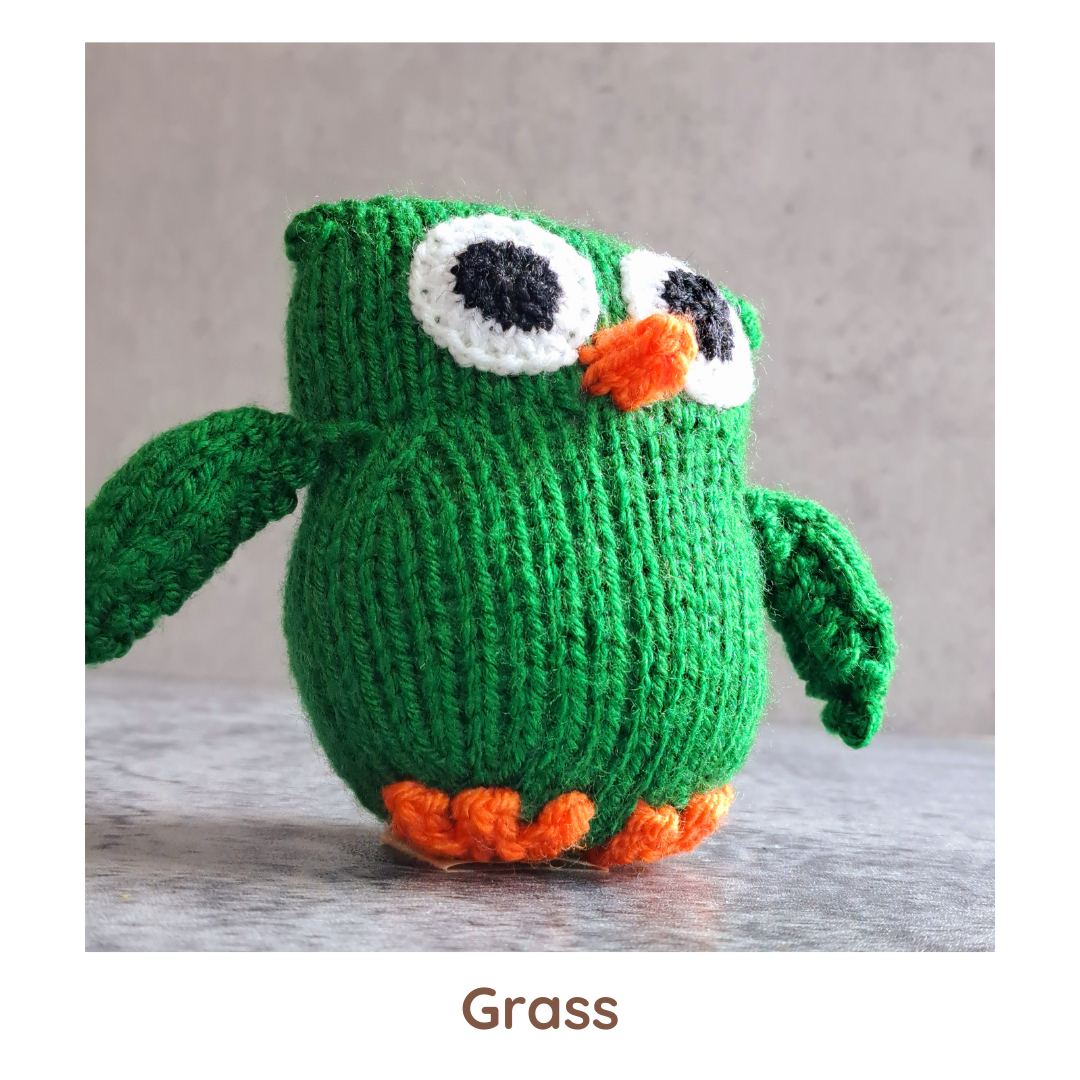 Handknit Owl Toy - Greens
