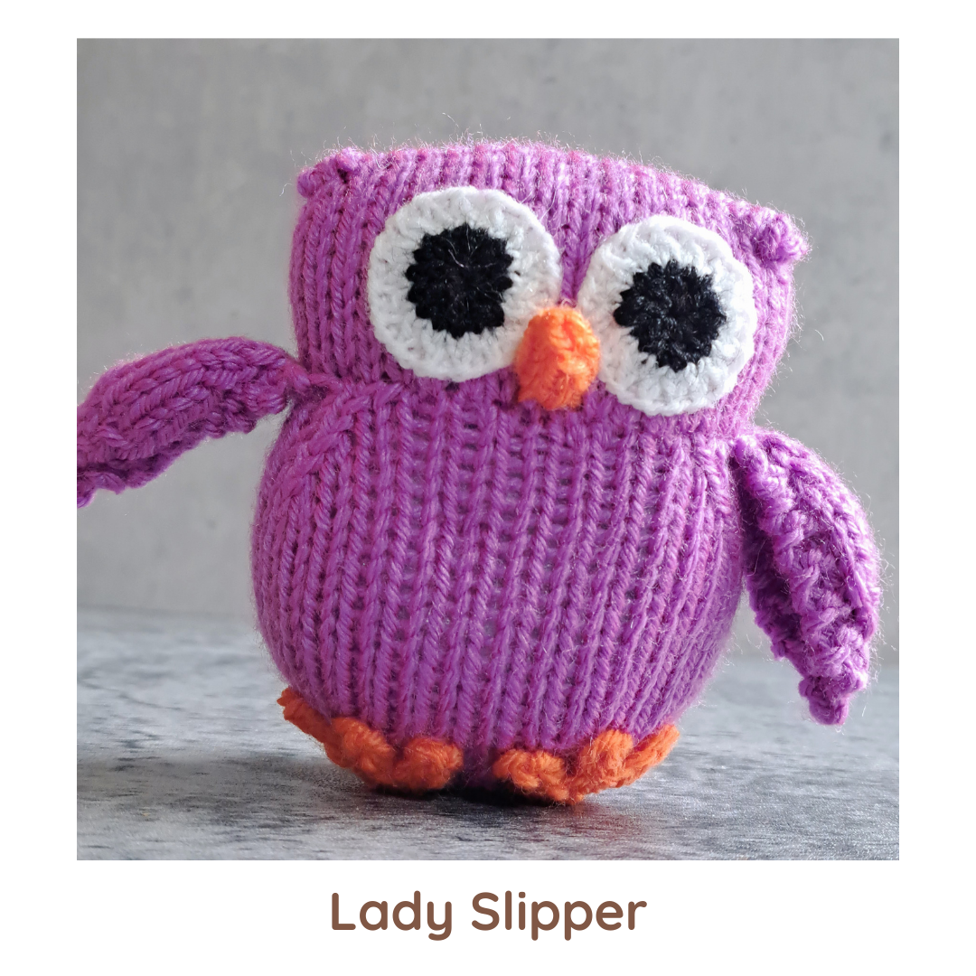 Handknit Owl Toy - Purples and Pinks