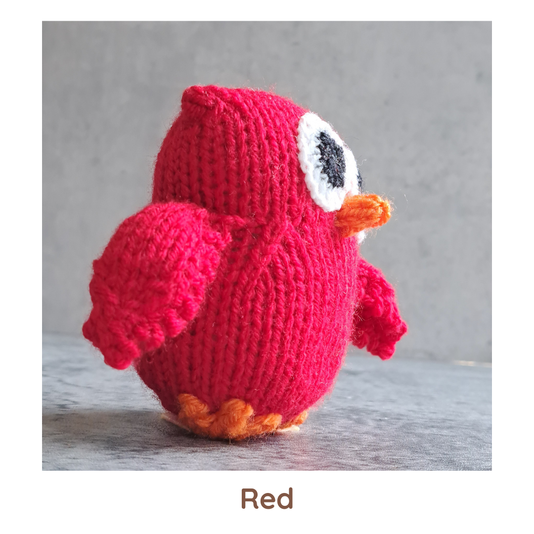 Handknit Owl Toy - Reds, Oranges, Yellows