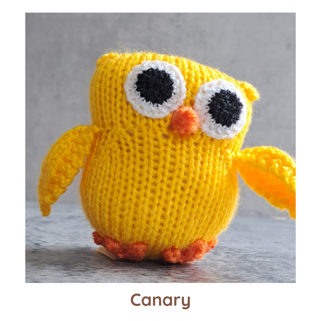 Handknit Owl Toy - Reds, Oranges, Yellows