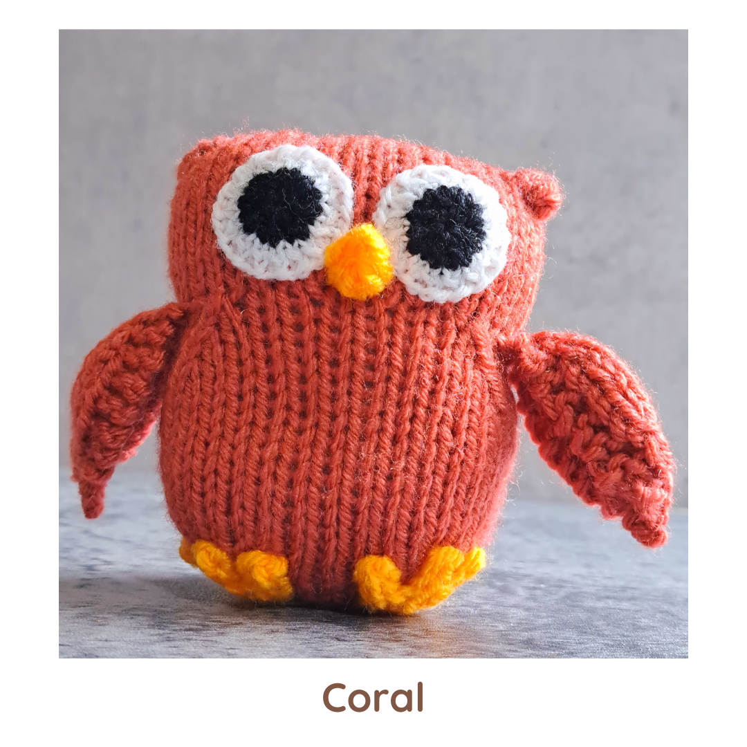 Handknit Owl Toy - Reds, Oranges, Yellows