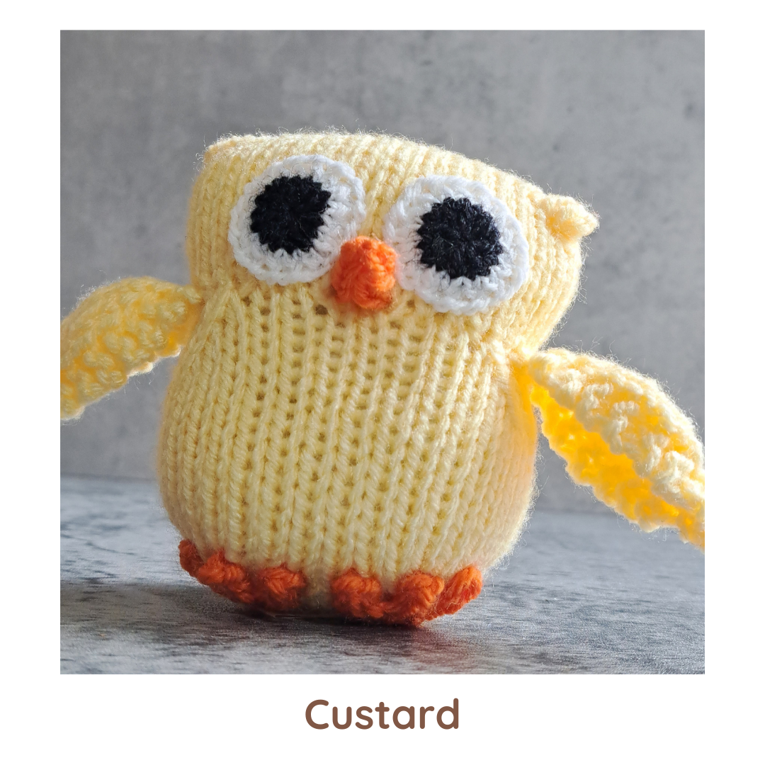 Handknit Owl Toy - Reds, Oranges, Yellows