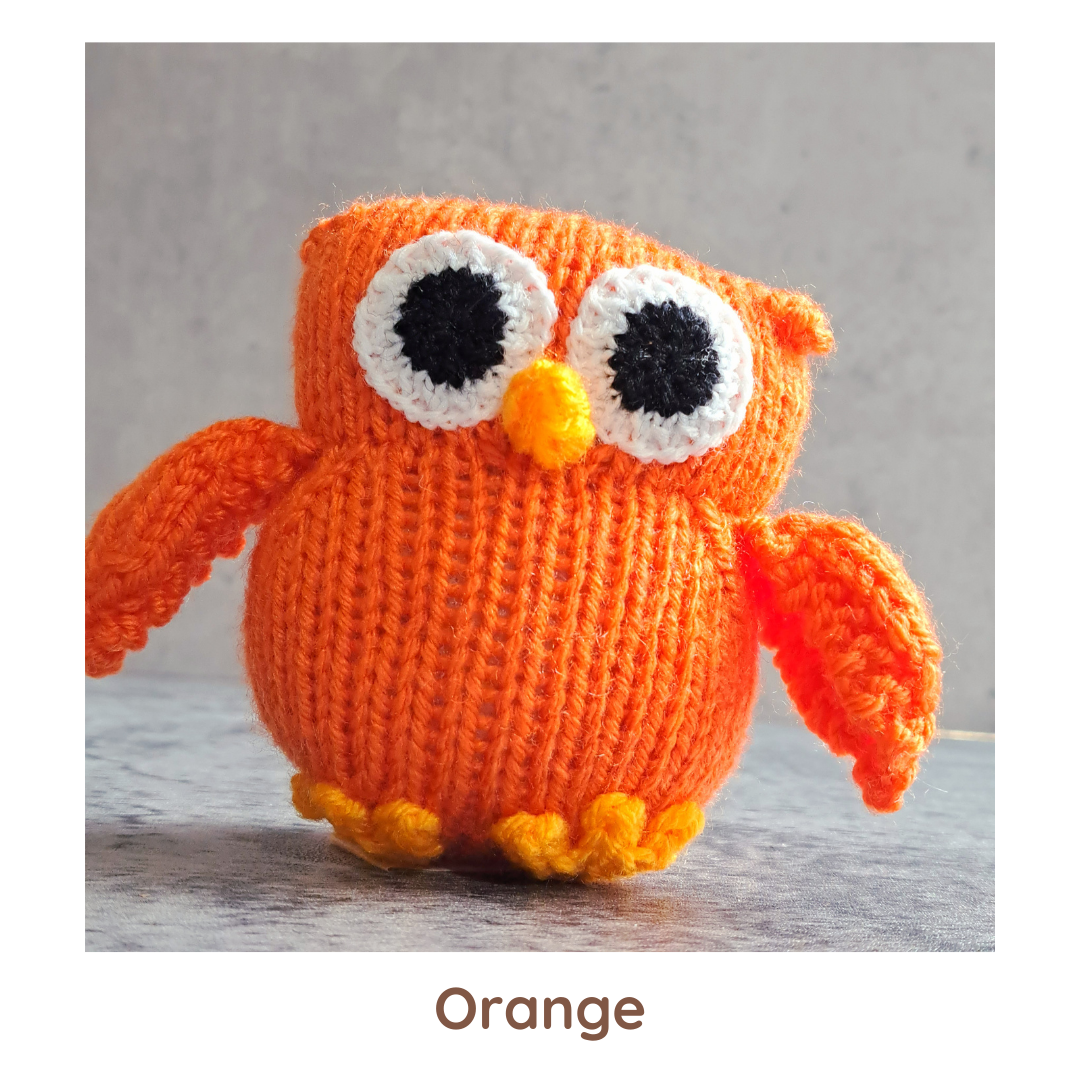 Handknit Owl Toy - Reds, Oranges, Yellows