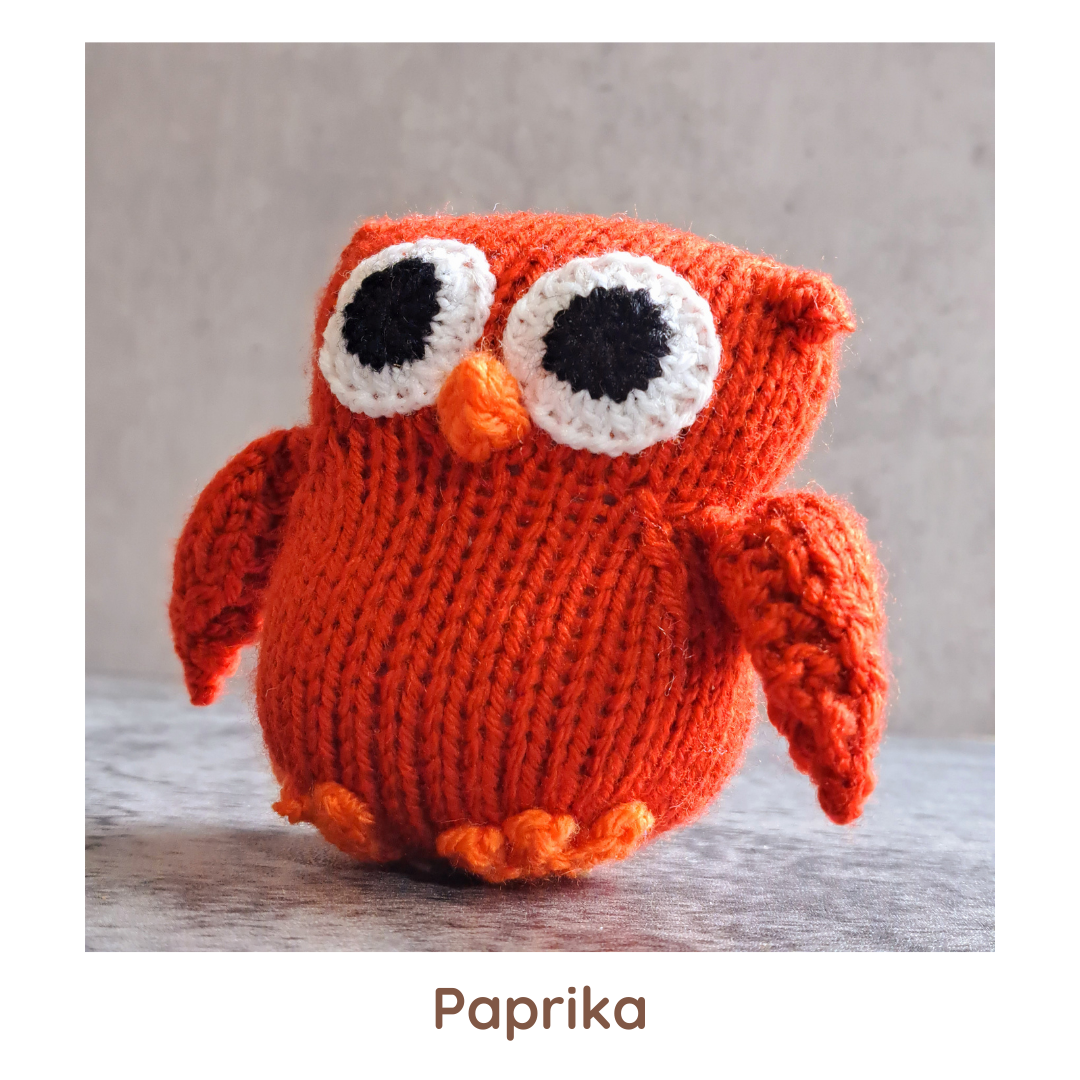 Handknit Owl Toy - Reds, Oranges, Yellows