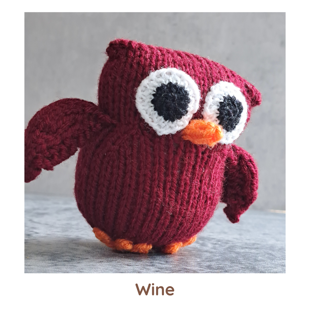 Handknit Owl Toy - Reds, Oranges, Yellows