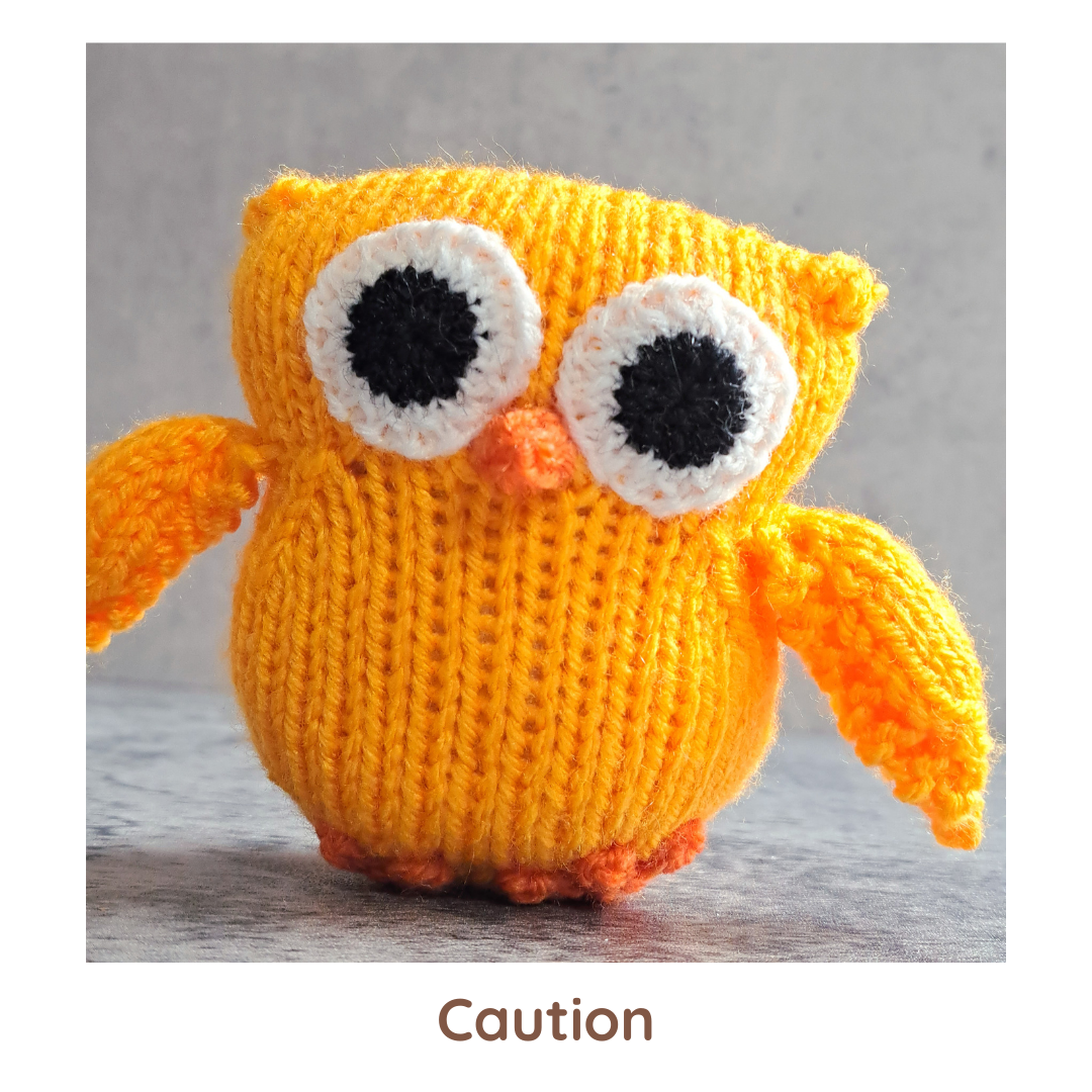 Handknit Owl Toy - Reds, Oranges, Yellows