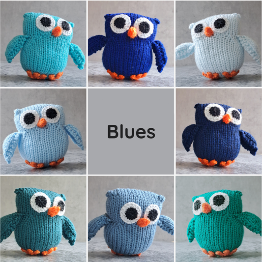 Handknit Owl Toy - Blues