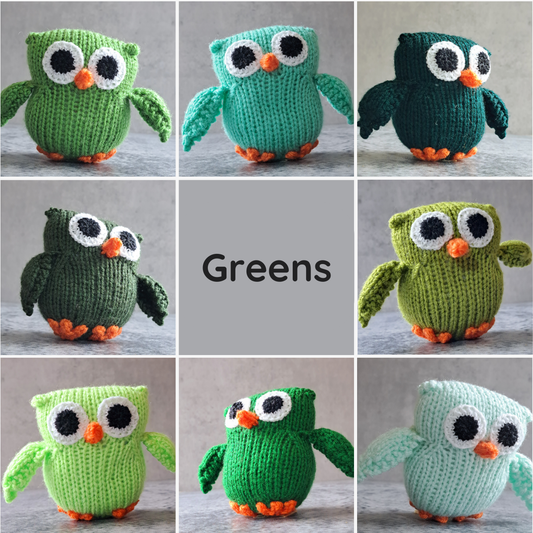 Handknit Owl Toy - Greens