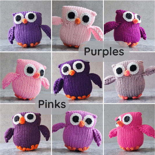 Handknit Owl Toy - Purples and Pinks