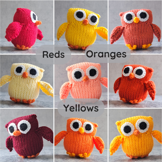 Handknit Owl Toy - Reds, Oranges, Yellows