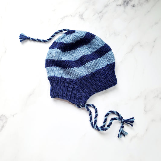 Handknit Stripey Bonnet Hat - Toddler Size