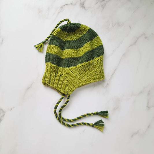 Handknit Stripey Bonnet Hat - Infant Size