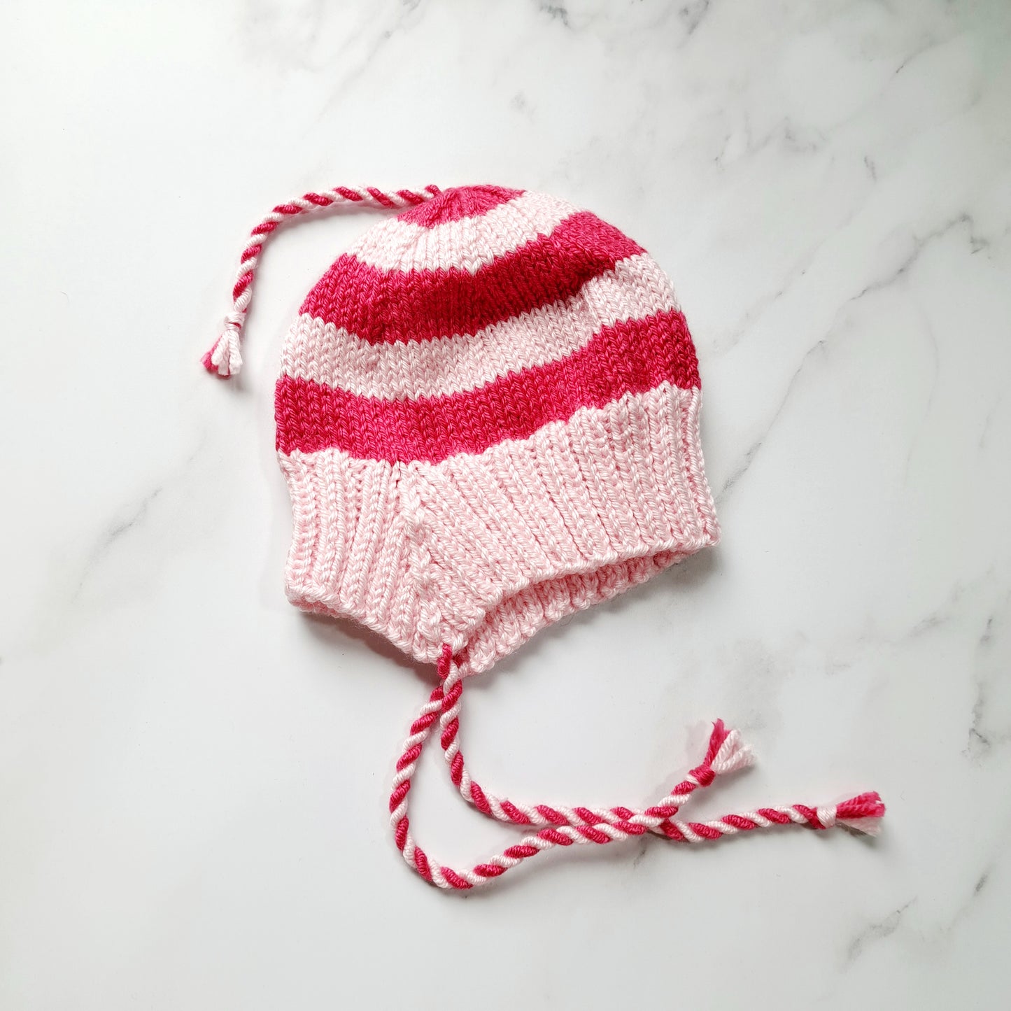 Handknit Stripey Bonnet Hat - Infant Size