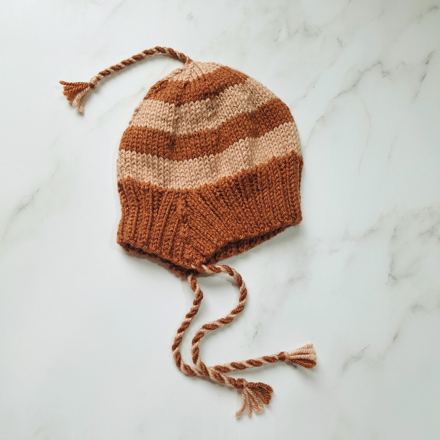 Handknit Stripey Bonnet Hat - Infant Size