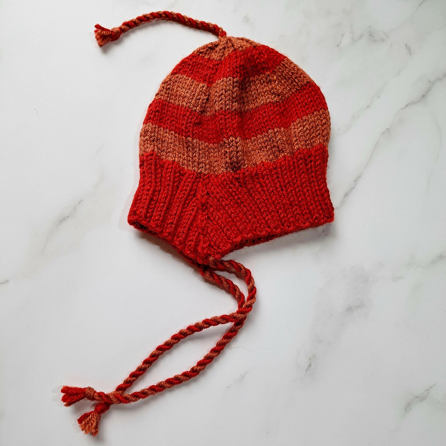 Handknit Stripey Bonnet Hat - Infant Size