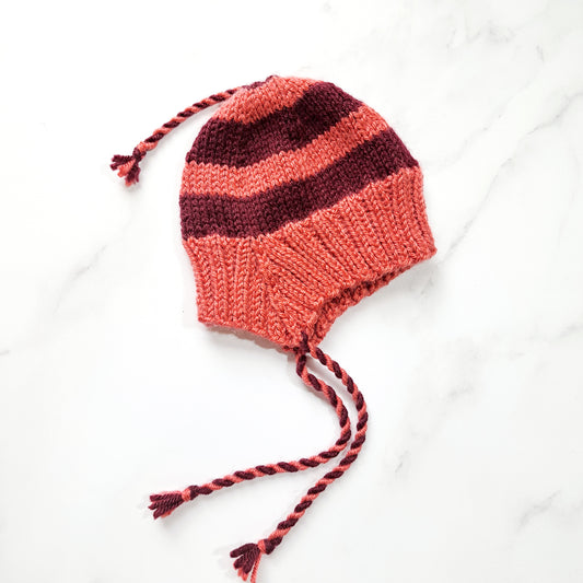 Handknit Stripey Bonnet Hat - Newborn Size