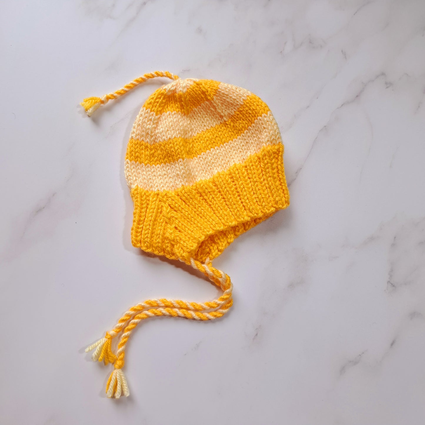 Handknit Stripey Bonnet Hat - Newborn Size