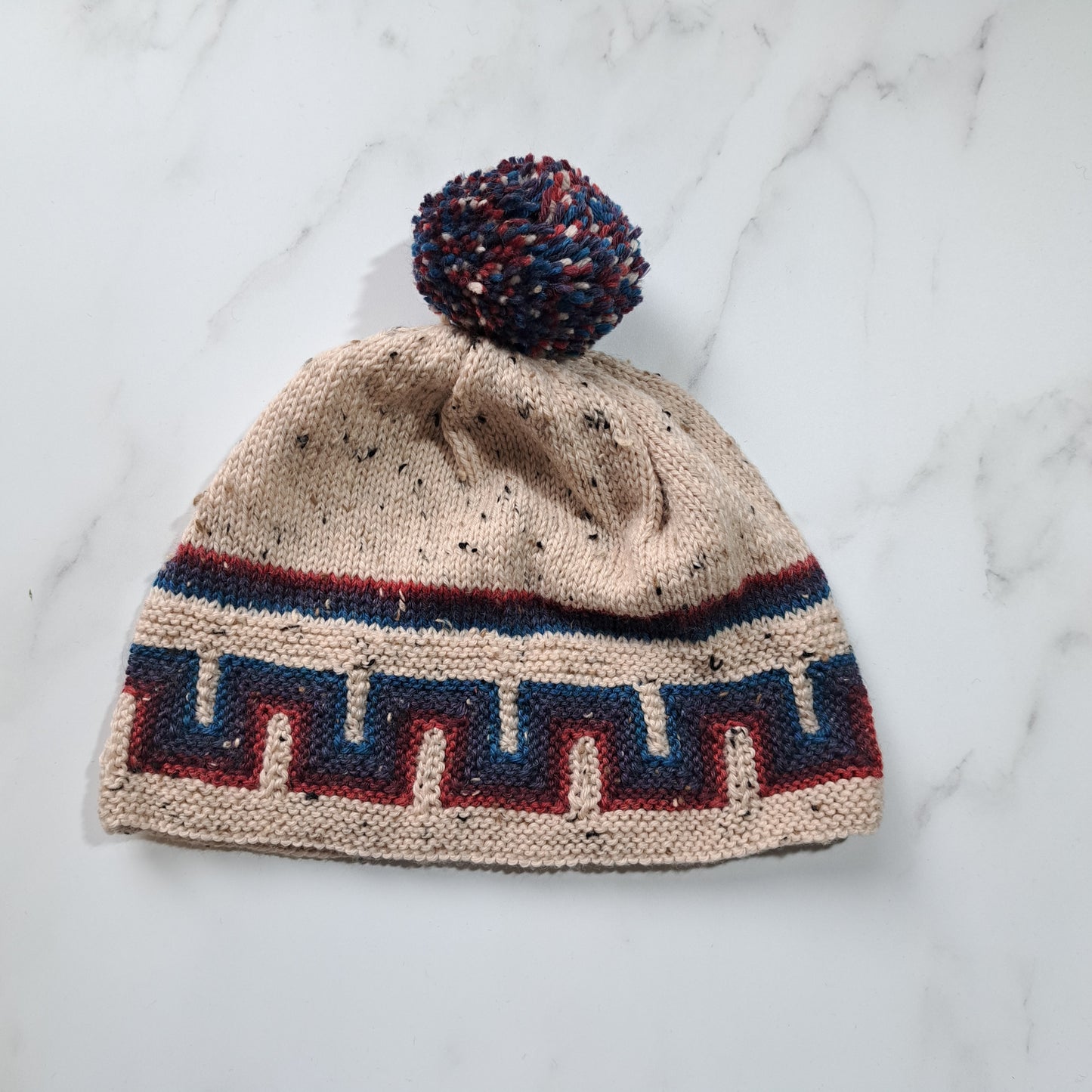 Handknit Crenellations Hat with Pompom