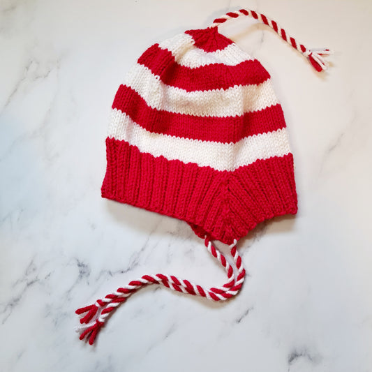 Handknit Stripey Bonnet Hat - Child Size