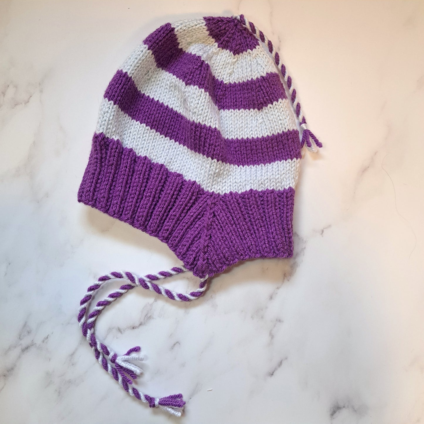 Handknit Stripey Bonnet Hat - Child Size