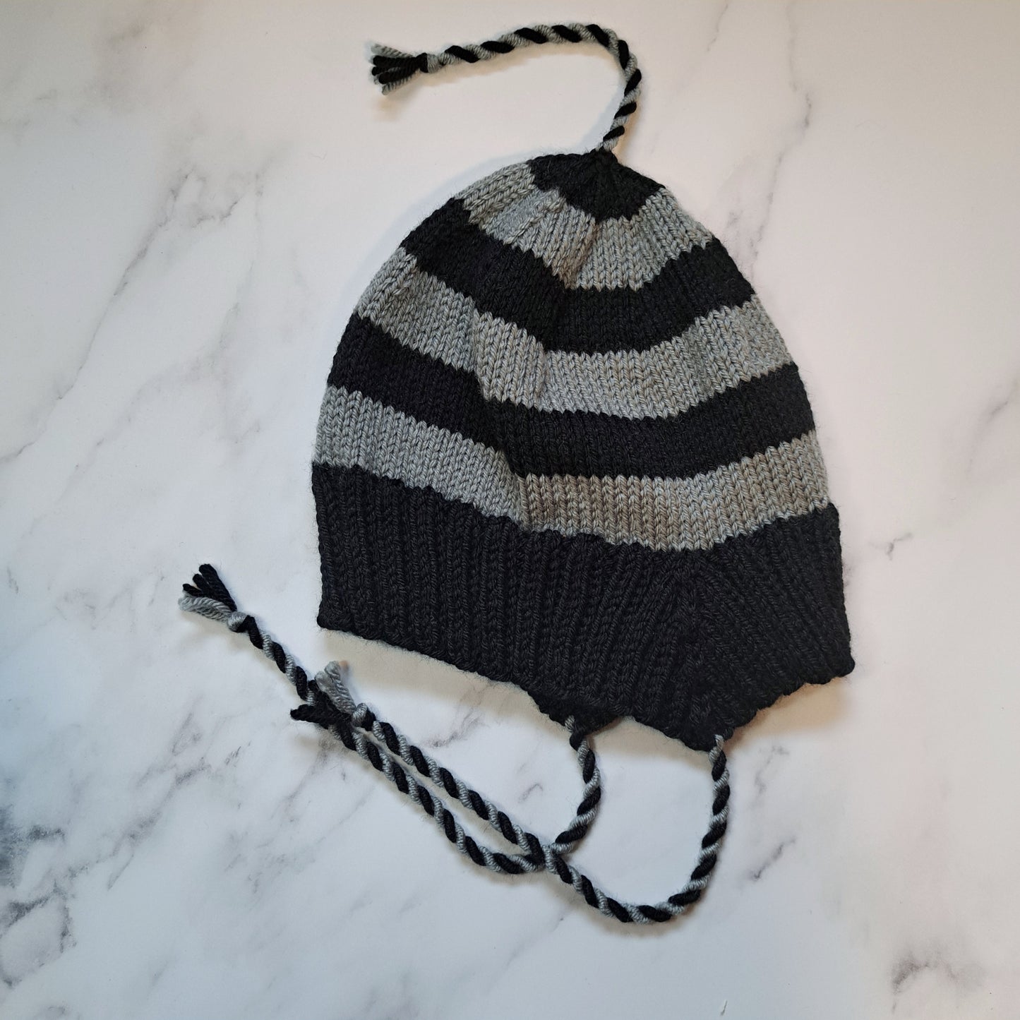 Handknit Stripey Bonnet Hat - Child Size