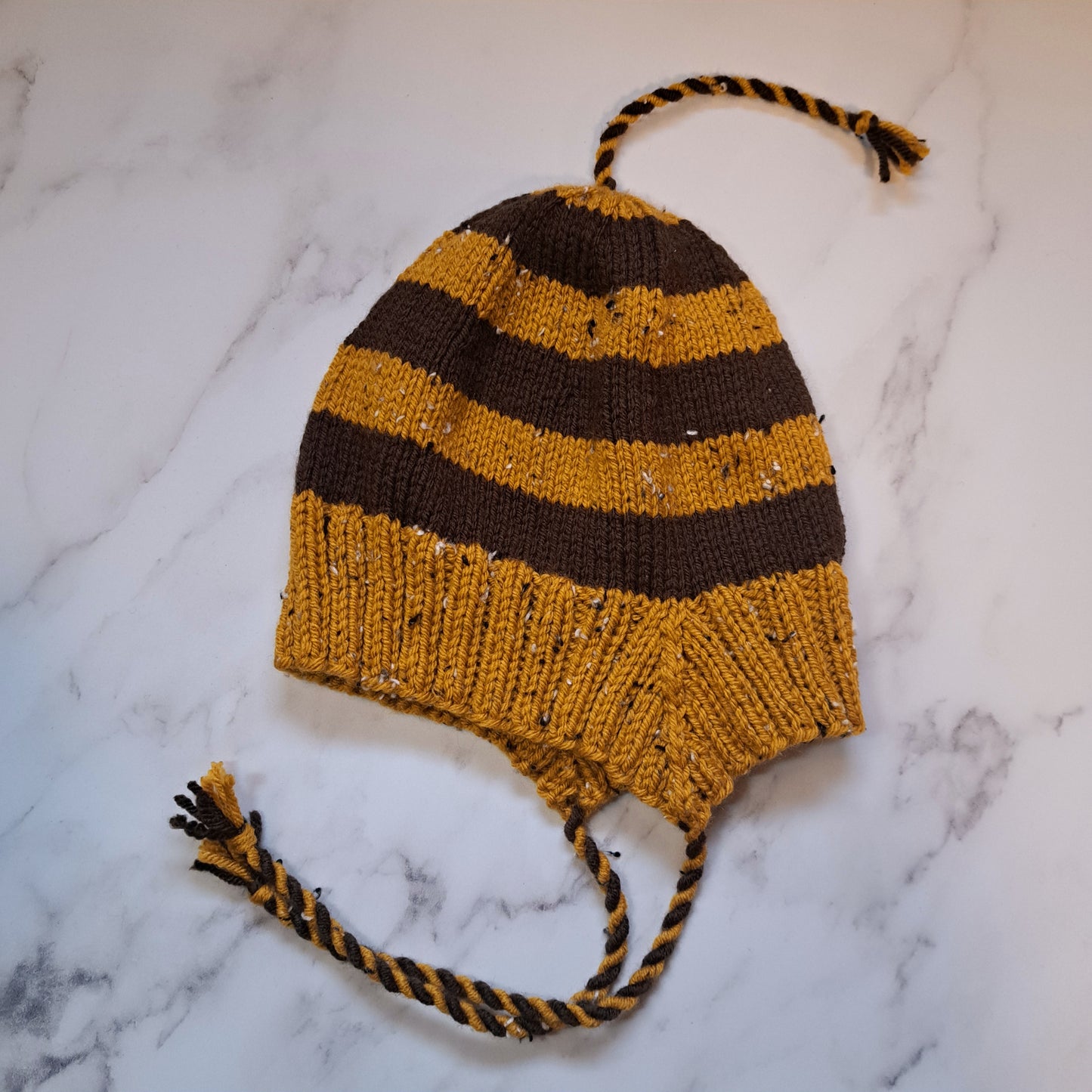 Handknit Stripey Bonnet Hat - Child Size