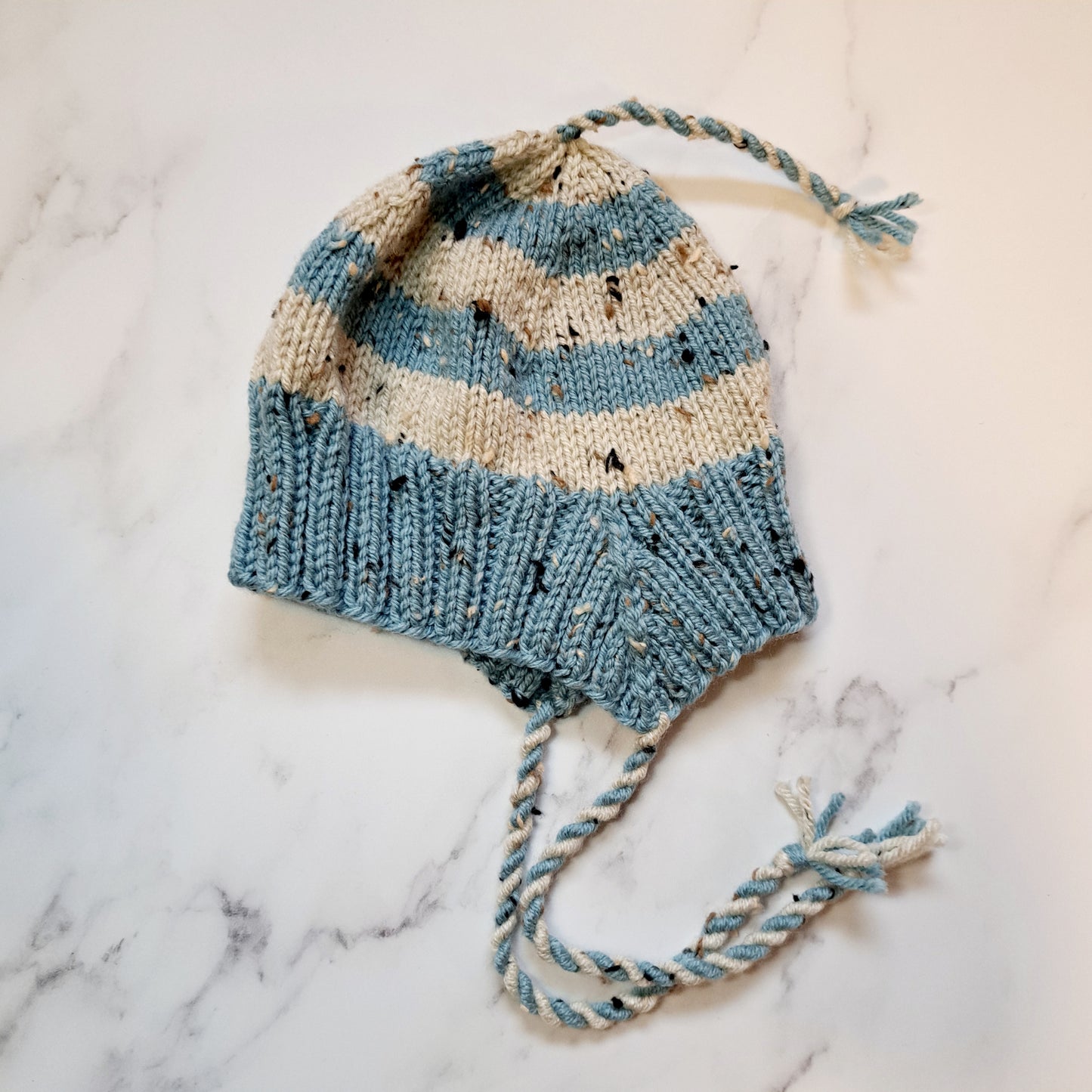 Handknit Stripey Bonnet Hat - Infant Size