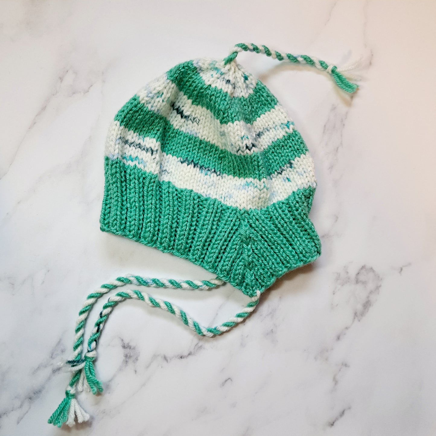 Handknit Stripey Bonnet Hat - Infant Size