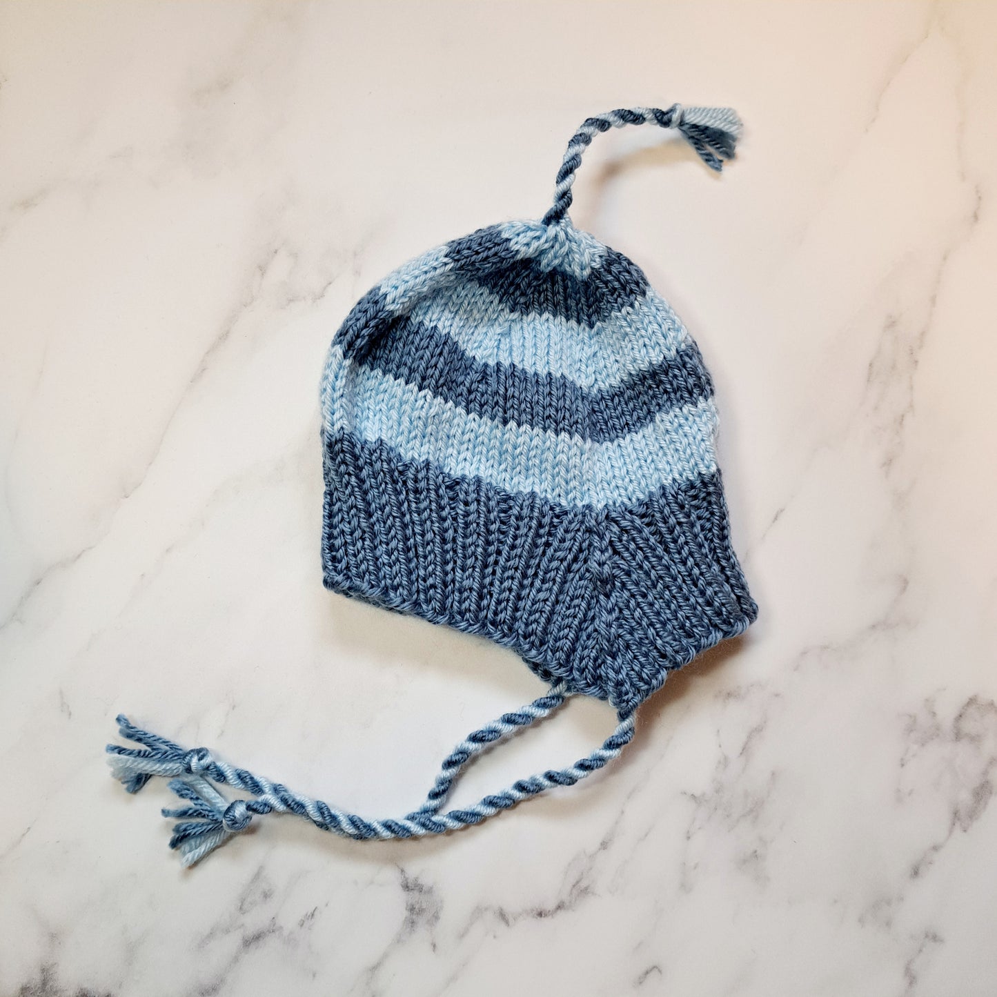 Handknit Stripey Bonnet Hat - Newborn Size