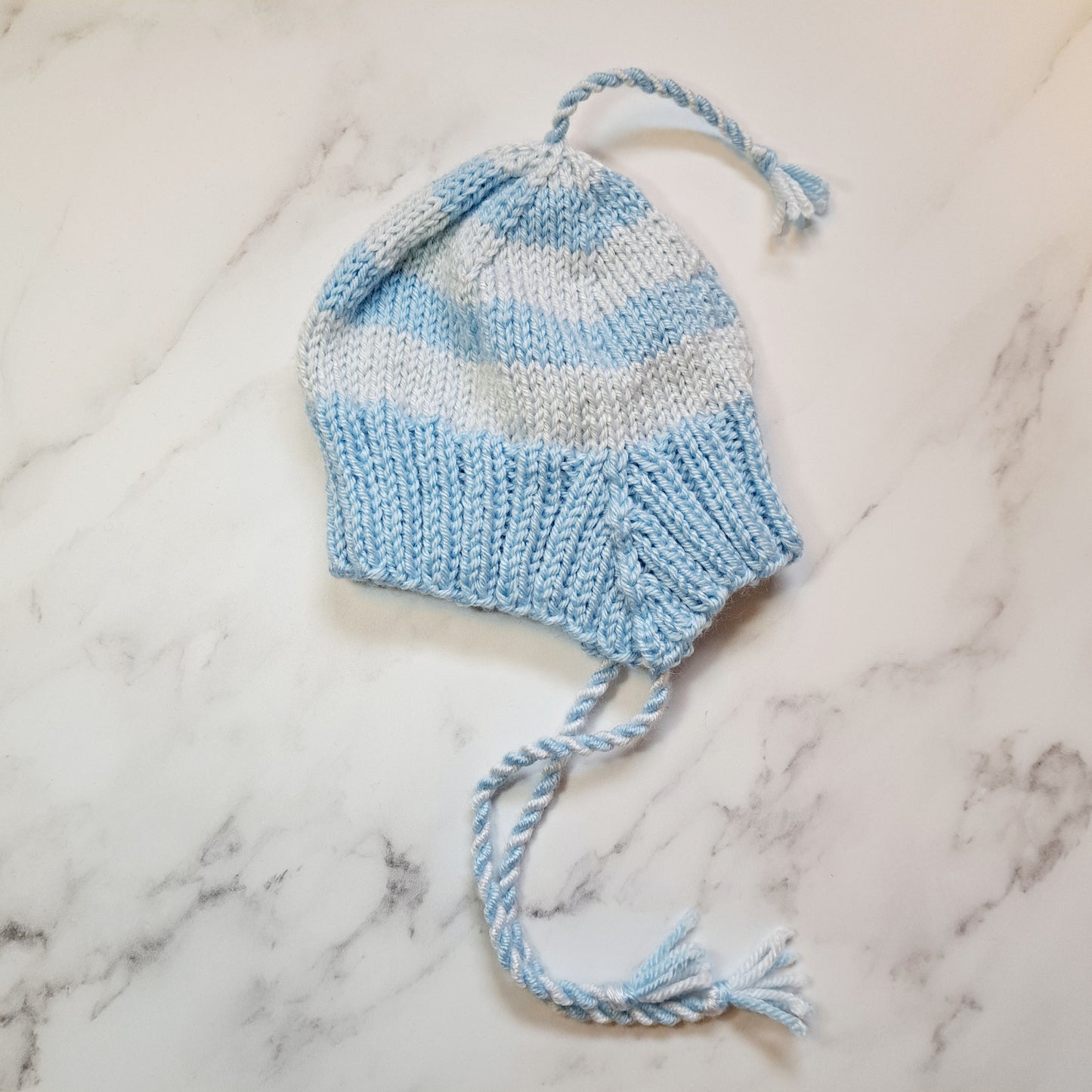 Handknit Stripey Bonnet Hat - Newborn Size