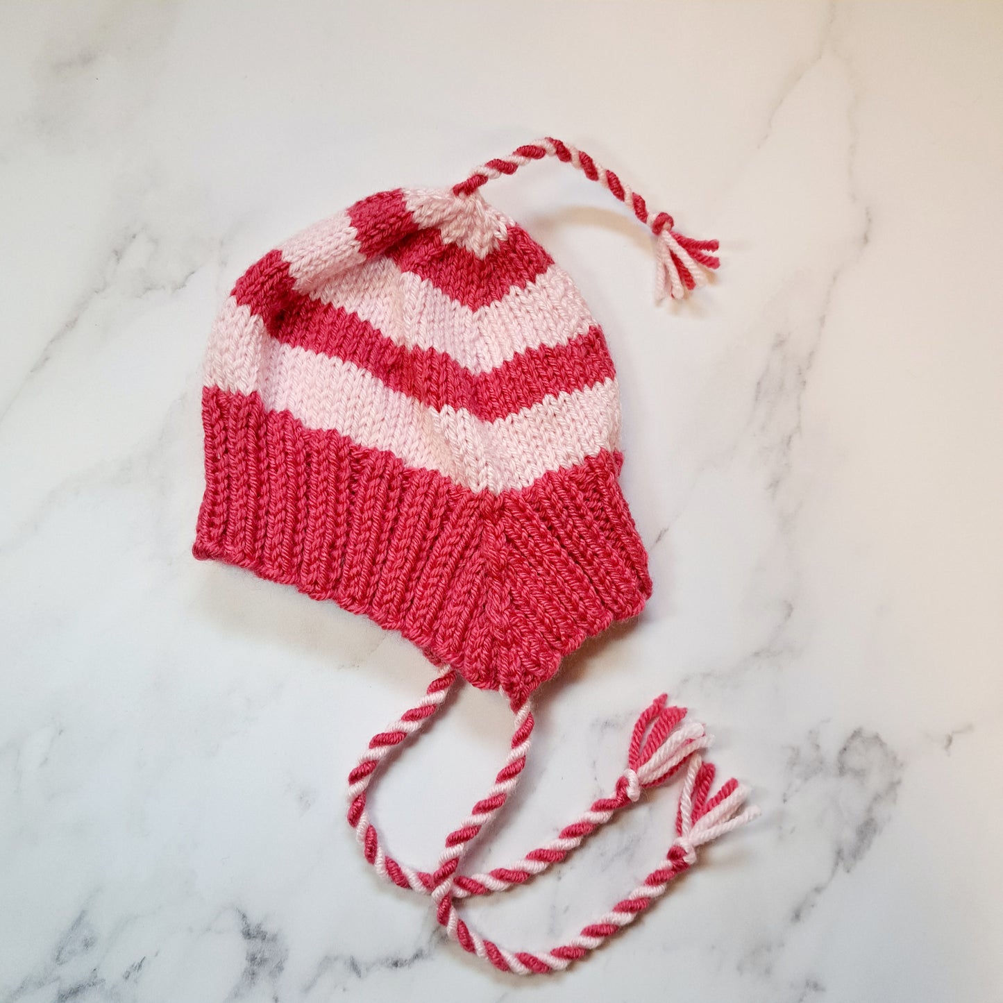 Handknit Stripey Bonnet Hat - Newborn Size