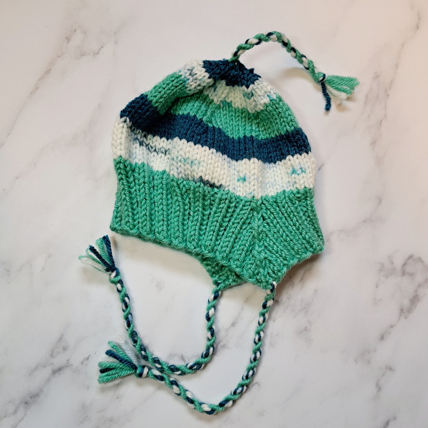 Handknit Stripey Bonnet Hat - Newborn Size