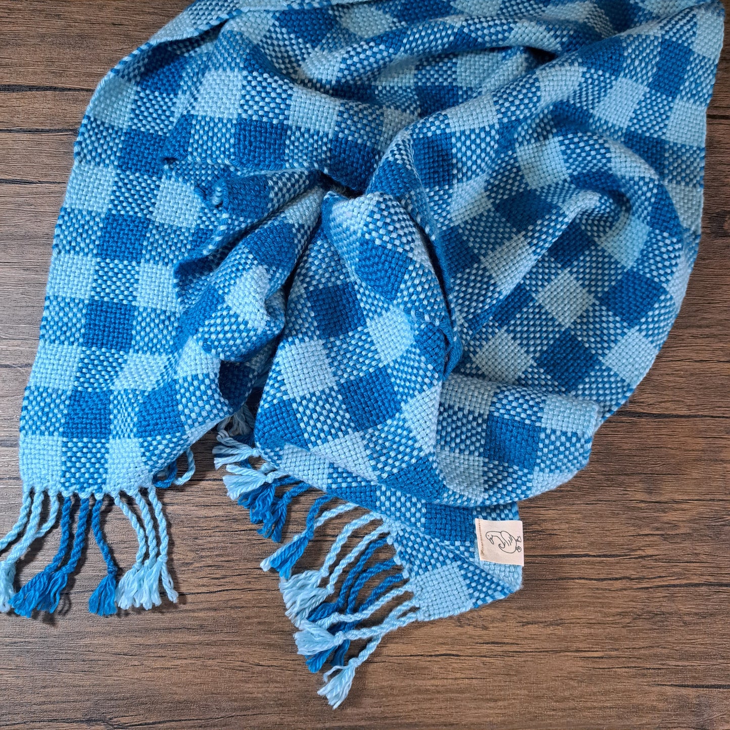 Handwoven Gulfstream and Sky Blue Check Scarf