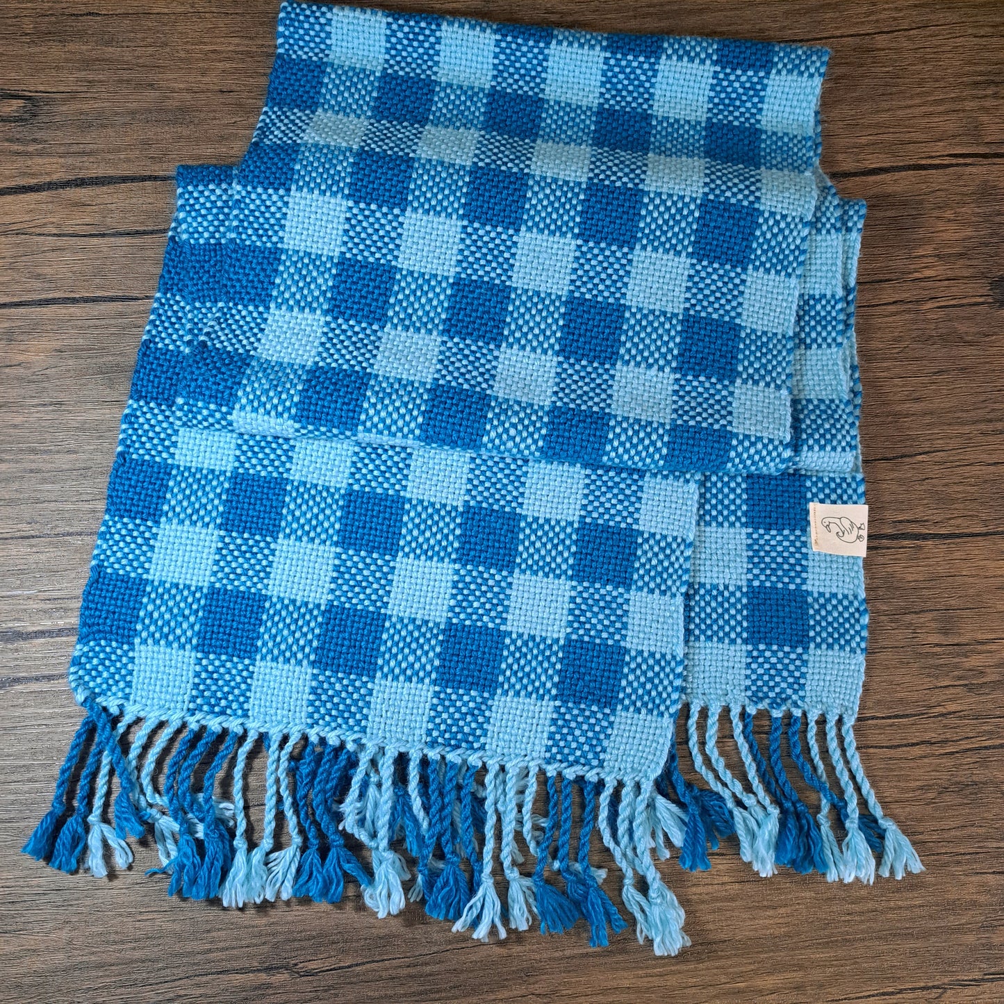 Handwoven Gulfstream and Sky Blue Check Scarf