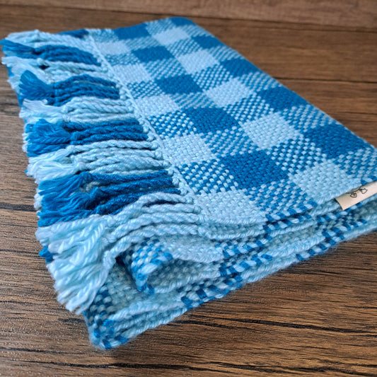 Handwoven Gulfstream and Sky Blue Check Scarf