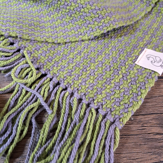 Handwoven Oyster Gray and Tobacco Green Cotton Houndstooth Scarf