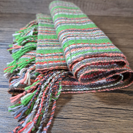 Handwoven Bright Green and Red+ Lightweight Scarf